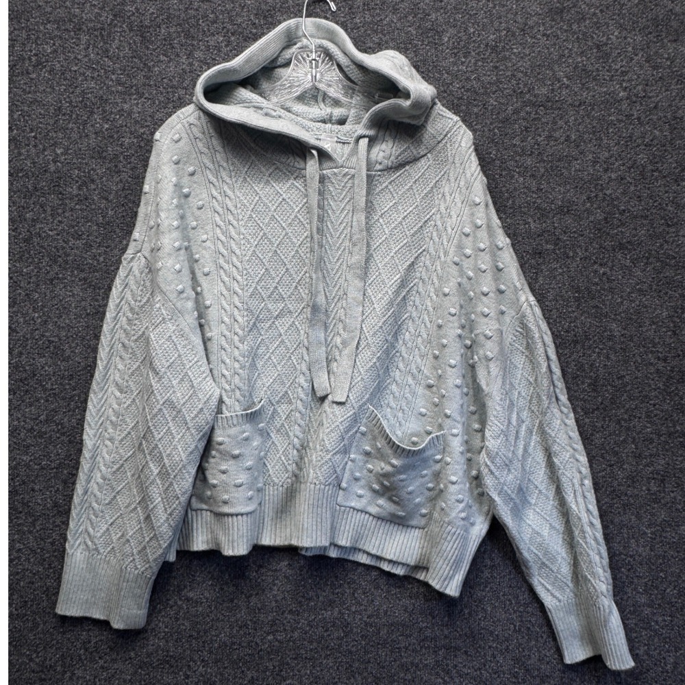 Lou & Grey Sweater Hoodie Womens XL Mint Cable Popcorn Knit Boho Coquette 753436